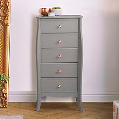 Gracie 5 Drawer Wooden Narrow Chest of Drawers in Grey