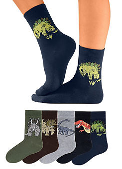 H.I.S Pack of 5 Dinosaur Kids Socks