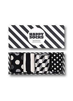 Happy Socks Mens 4 Pack Classic Black & White Socks Gift Set