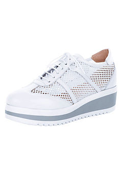 Heine Lace-Up Perforated Wedge Heel Trainers