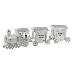 Hello Baby Silverplated First Tooth & Curl Set Train with 2 Carriages
