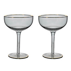 Hestia Set of 2 Grey Cocktail Glasses with Gold Rim