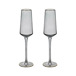 Hestia Set of 2 Grey Glass Champagne Flutes with Gold Rim