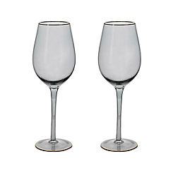 Hestia Set of 2 Grey Wine Glasses with Gold Rim
