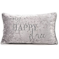 Hestia ’Happy Place’ 30 x 50 cm Embroidered Slogan Cushion