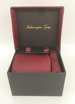 Hetherington Gray Deep Red Tie, Pocket Square & Cufflink Set