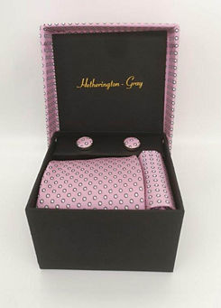 Hetherington Gray Pink Spot Tie, Pocket Square & Cufflink Set