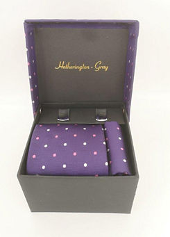 Hetherington Gray Purple with White & Pink Spot Tie, Pocket Square & Cufflink Set