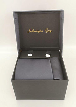 Hetherington Gray Slate Grey Tie, Pocket Square & Cufflink Set