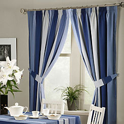 Home Curtains Seville Stripe Pencil Pleat Lined Kitchen Curtains with Tiebacks