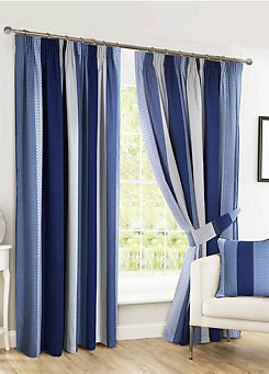 Home Curtains Seville Stripe Printed Pencil Pleat Lined Curtains with Tiebacks