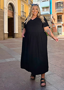 In The Style x Black Jersey Split Midi Dress