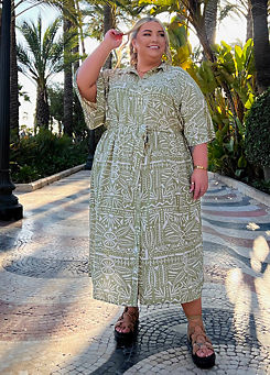 In The Style x Sage Printed Maxi Belted Shirt Dress