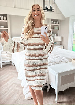 In The Style x Stacey Solomon Brown Recycled Crochet Stripe Mini Dress