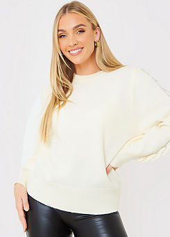 In The Style x Stacey Solomon White Recycled Diamante Trim Sleeve Jumper