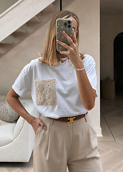 In The Style x White Crochet Pocket T-Shirt