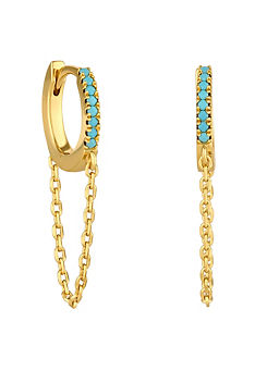 Inicio 14K Real Gold Plated Recycled Turquoise Chain Hoop Earrings - Gift Pouch