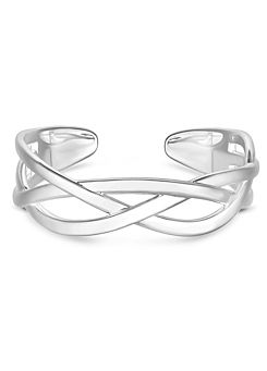 Inicio Recycled Sterling Silver Plated Cross Over Bangle Bracelet - Gift Pouch