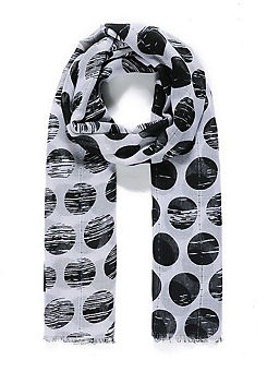 Intrigue Monochrome Black and White Circle Print and Embellish Scarf