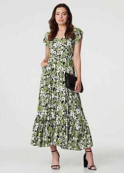 Izabel London Green Floral Print Split Hem Maxi Dress