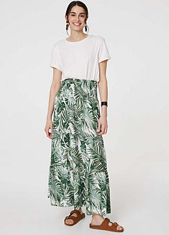 Izabel London Green Tropical Leaf Print Maxi Skirt