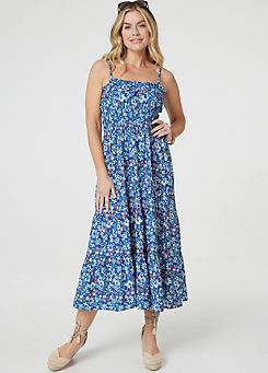 Izabel London Multi Blue Floral Sleeveless Midi Sun Dress