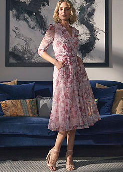 Izabel London Multi Red Floral Wrap Front Tea Dress