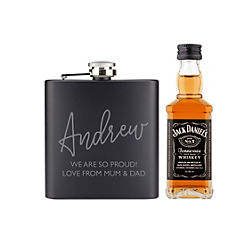 Jack Daniels Personalised Miniature & Hip Flask Gift Set