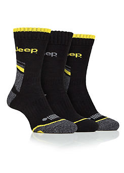 Jeep Mens 3 Pack Black/Charcoal/Yellow Workwear Boot Socks