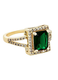 Jon Richard Gold Plated Emerald Cubic Zirconia Cocktail Ring