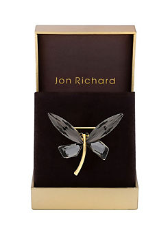 Jon Richard Gold Plated Jet Dragonfly Brooch - Gift Boxed