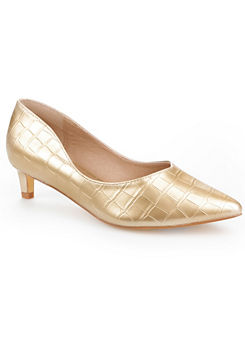 Kaleidoscope Gold Faux Croc Court Shoes
