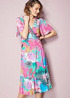 Kaleidoscope Pink Print Wrap Midi Dress