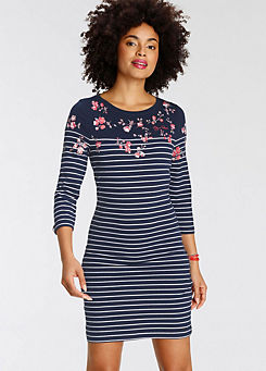 KangaROOS Floral Print Stripe Three-Quarter Length Sleeve Dress