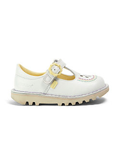 Kickers Girls Infant Kick T-Bar Flower White Leather Shoes