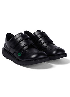 Kickers Junior Kick Lo Twin Velcro Black Leather Shoes