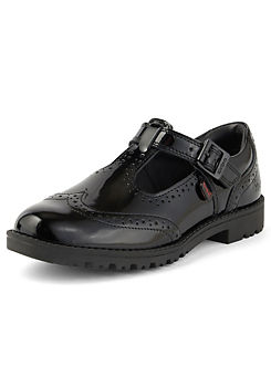 Kickers Youth & Junior Girls Lachly Brogue T-Bar Patent Leather Black