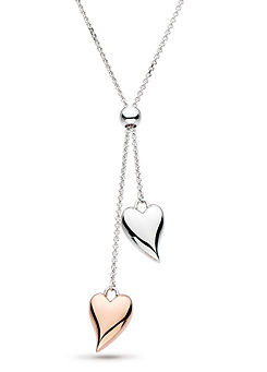 Kit Heath Rhodium Plated Sterling Silver & 18ct Rose Gold Plate Desire Blush Heart Lariat Necklace