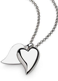 Kit Heath Rhodium Plated Sterling Silver Desire Love Duet Large Heart Necklace