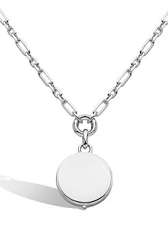 Kit Heath Rhodium Plated Sterling Silver Round Locket Figaro Chain Necklace, 22 inch