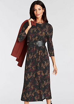 Laura Scott Three-Quarter Sleeve Floral Midi Dress