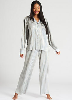 Loungeable Plisse Traditional Top & Long Pant Pyjama Set