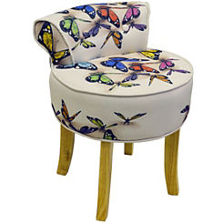 Low Back Butterfly fabric Padded Chair/Stool with Wood Legs