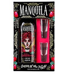 MANQUILA Wild Strawberry Cream Liqueur + Shot Glasses Giftset