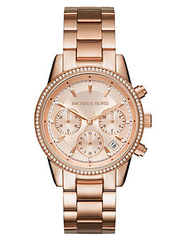 Michael Kors Ladies Ritz Rose Gold Tone Chronograph Bracelet Watch