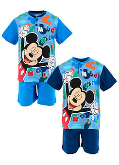 Mickey Mouse Pack of 2 Button T-Shirt Pyjama Sets