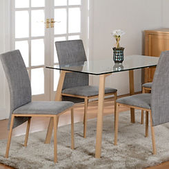 Morton Rectangular Glass Table & 4 Upholstered Chairs Dining Set