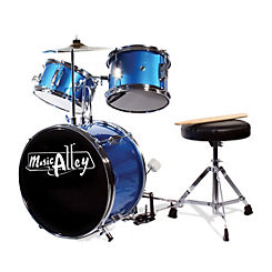 Music Alley Junior Drum Kit for Kids with Kick Drum Pedal, Drum Stool & Drum Sticks - Blue