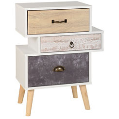 Nordic 3 Drawer Distressed Scandi Look Wooden Bedside Chest