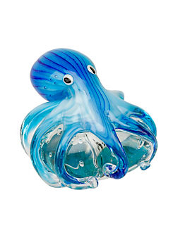 Objets D’art Blue Octopus on Rock Glass Figurine